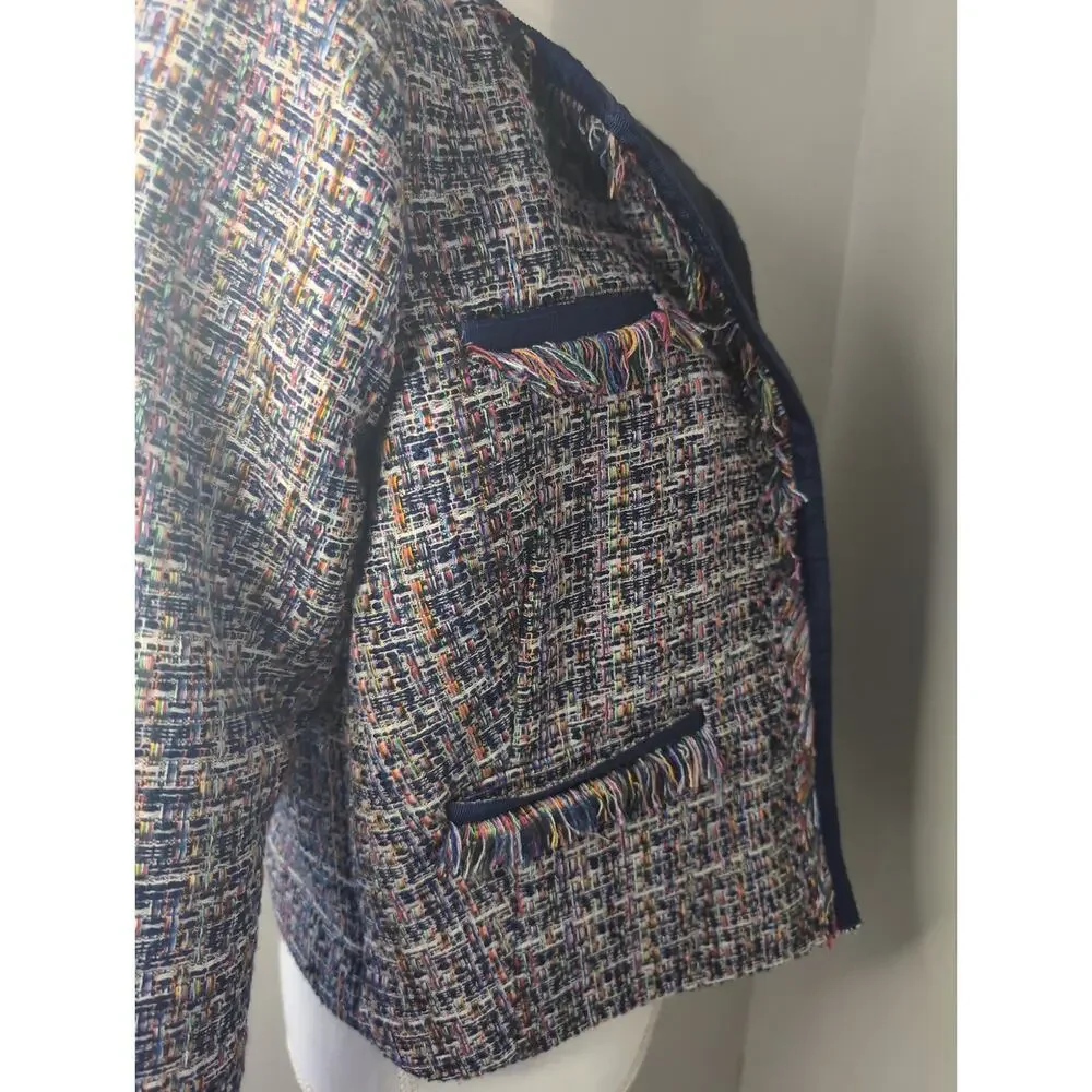 1901 Multicolor Tweed Fringe Jacket Blazer Preppy Chic M - Picture 5 of 9